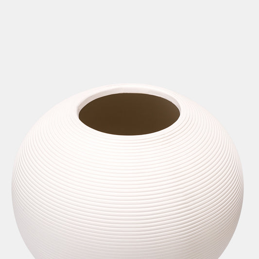 Hand-Pulled White Textured Ceramic Bulbous Vase – 20cm - VASCAPE