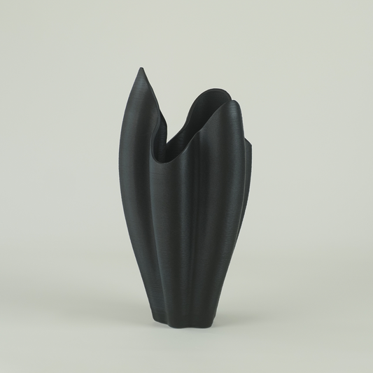 Black 3D-Printed Petal Crest Vase