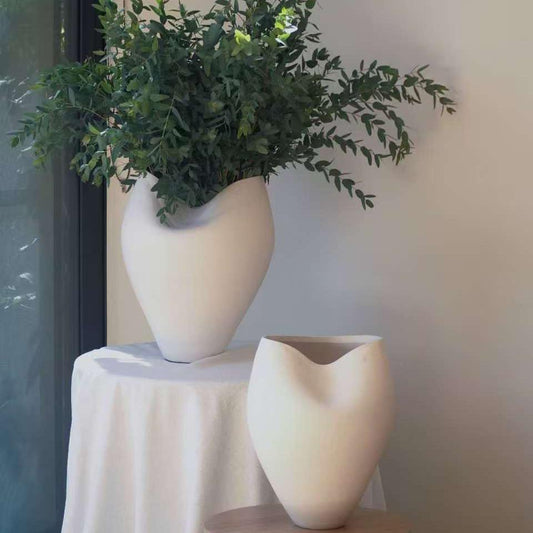 Handcrafted Ceramic Vase in Sand 42.5cm