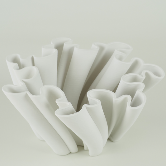 White 3D-Printed Wave Ceramic Vase- 15cm