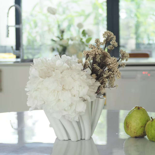 White 3D-Printed Wave Ceramic Vase -13.5cm