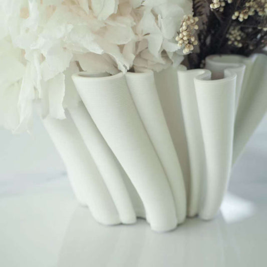 White 3D-Printed Wave Ceramic Vase -13.5cm